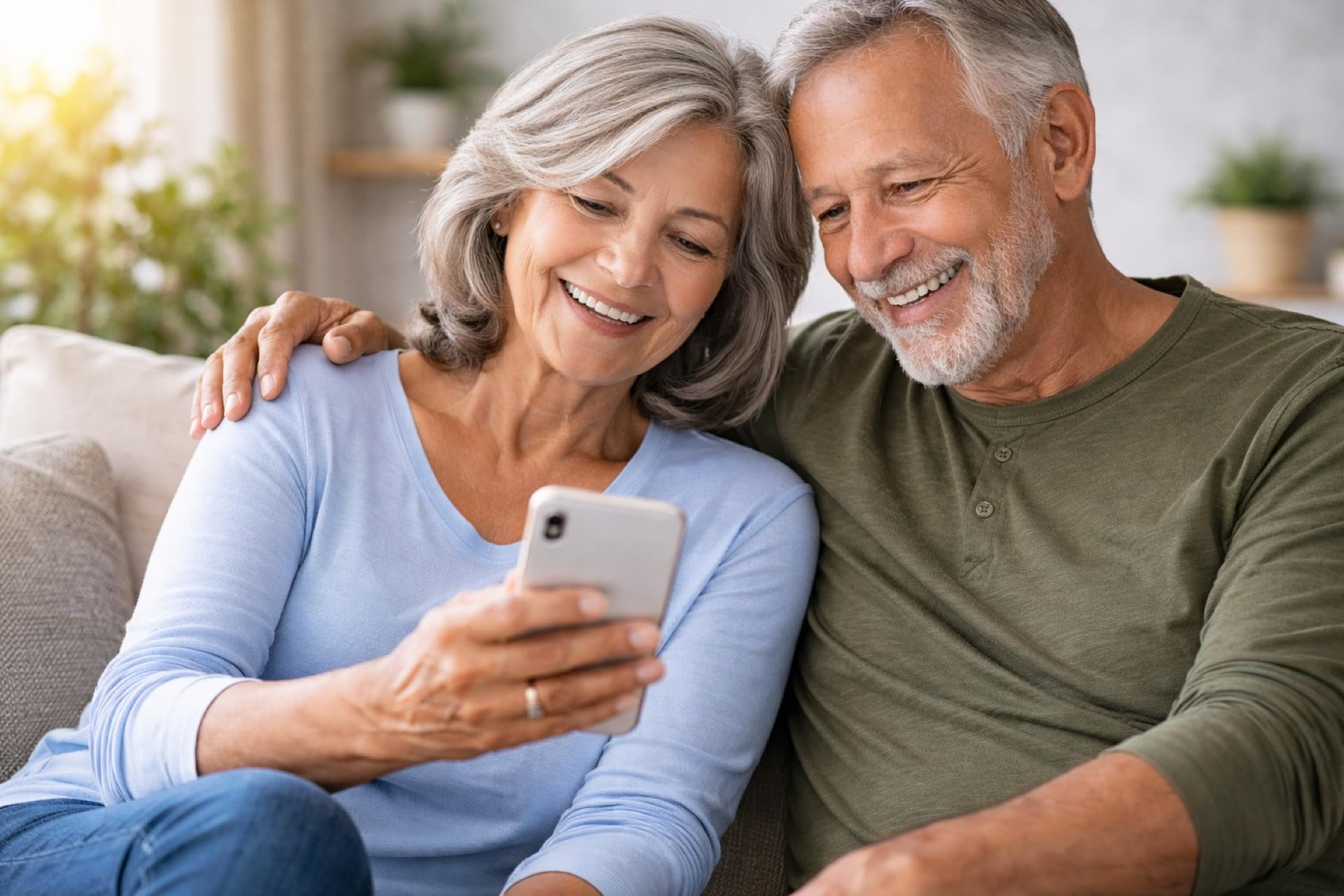 Couple looking at phone